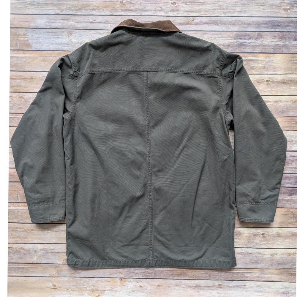 Vintage 90s L.L.Bean Barn Coat Mens L Olive Canvas Corduroy Collar - Picture 2 of 8